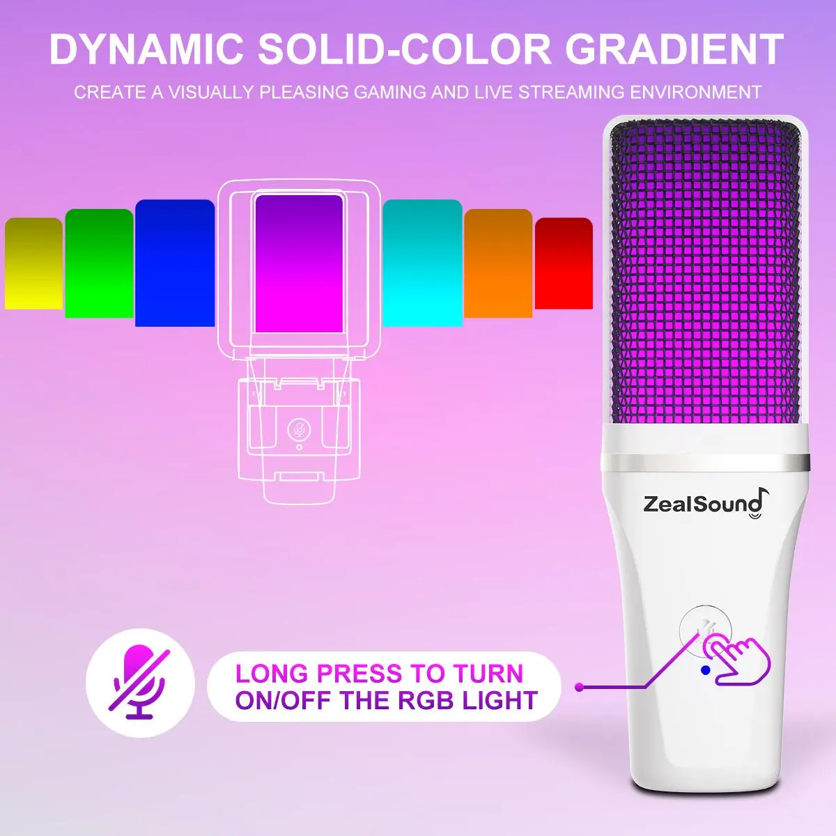 ZealSound USB Powered Microphone, Dynamic Pc Mic, USB Gaming Mic, RGB Microphone with One-click Mute & Monitoring, Suitable for Phone, PC, Computer, PS4, PS5, MAC, Streaming, Podcast, RGB Mic Kit