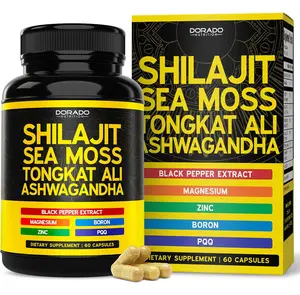 Shilajit Supplement For Men & Women with Sea Moss, Ashwagandha, Tongkat Ali, Boron, Zinc, PQQ, Black Pepper, Magnesium - Fulvic Acid - Third Party Tested, Vegan, Non-GMO - USA Made (60 Capsules)
