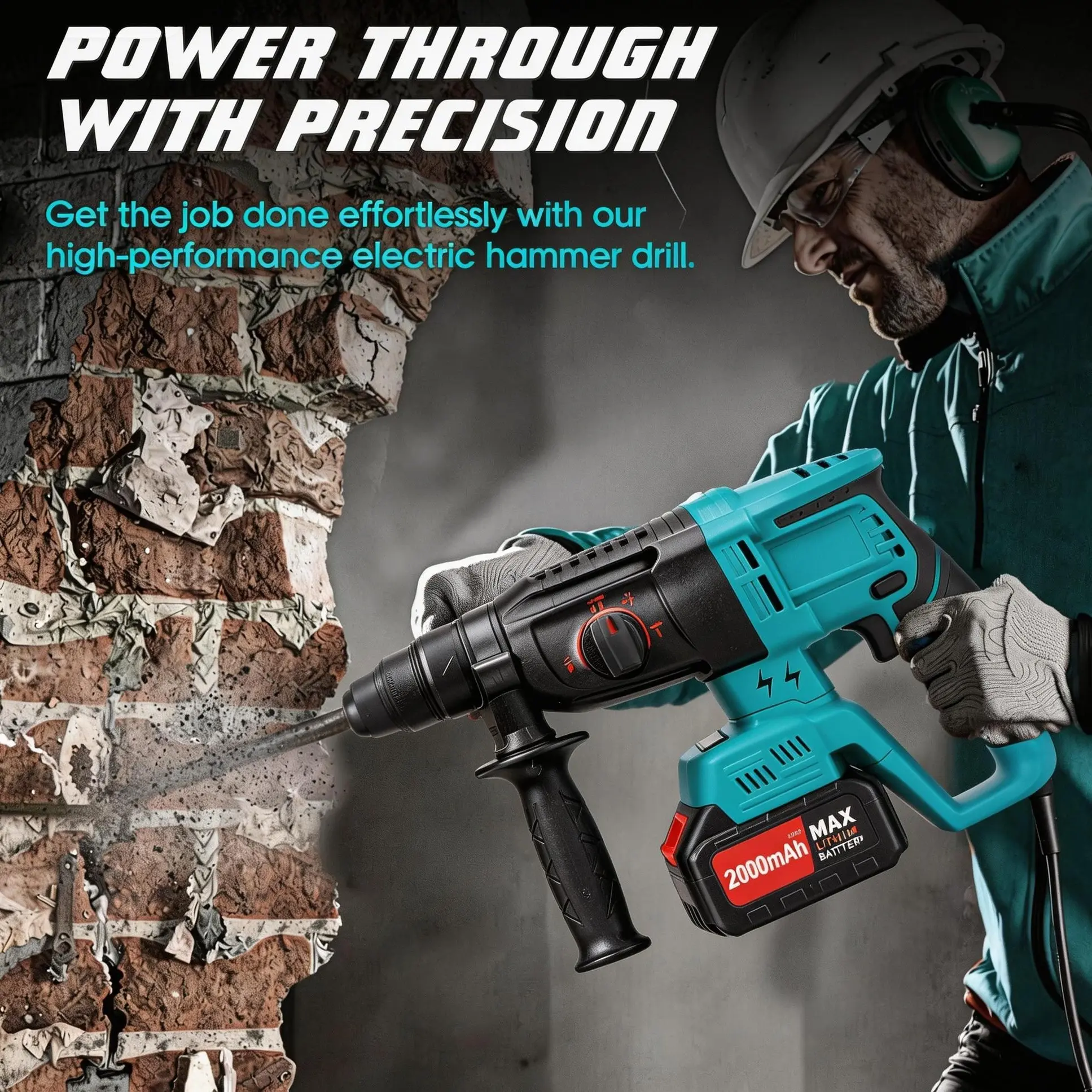SDS Plus Cordless Rotary Hammer Drill  4000BPM Jack Demolition Hammer Drill for Concrete with Safety Clutch 3 Functions & Toolbox Hammer Drill 20v Brushless for Concrete/Masonry/Wood/Metal