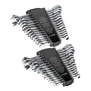 Combination Wrench Set, 30-Piece Ratcheting Wrench Set with Organizer Rack, Cr-V Steel Wrench Set SAE 1/4" to 1", Metric 8 mm to 24 mm, Ideal for General Household, Garage, Workshop, Emergency