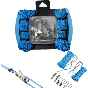 Rope with roller tensioner for safe tying, 6-piece set of rope adjuster, camping and rowing fastening tool with buckle, Hook Carabiner