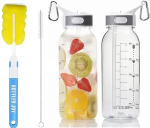 Estman 32Oz Tritan Plastic Sports Water Bottle with Flip Top Straw Dishwasher Safe BPA Free Clear Bottle with Time Marker Leakproof Carry Handle for Gym School Travel Yoga Student