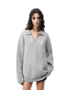 FDR Women's Casual Loose V Neck Collared Sweater 'R' Embroidered Ribbed Knit Plain Long Sleeved Two-in-One Menswear  Sweatshirts Pullover Tops #valentinesday #tiktokshopjumpstartsale #valentinesdaygift