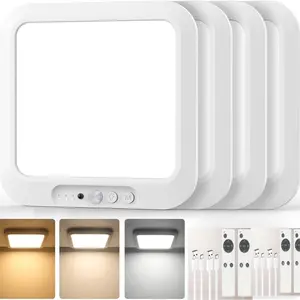 4-Pack Square/round Motion Sensor Ceiling Lights, Remote Control, Rechargeable Battery, Wireless LED, Adjustable Colors, Indoor Use, Interior Led Lights