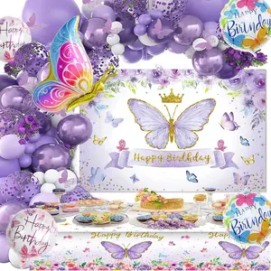 Butterfly Birthday Party Decorations - 164 count  Balloon Garland Arch Backdrop&Tablecloth Latex Balloons &  Wall Butterflies for Women Girls' Birthdays  Showers Bridal