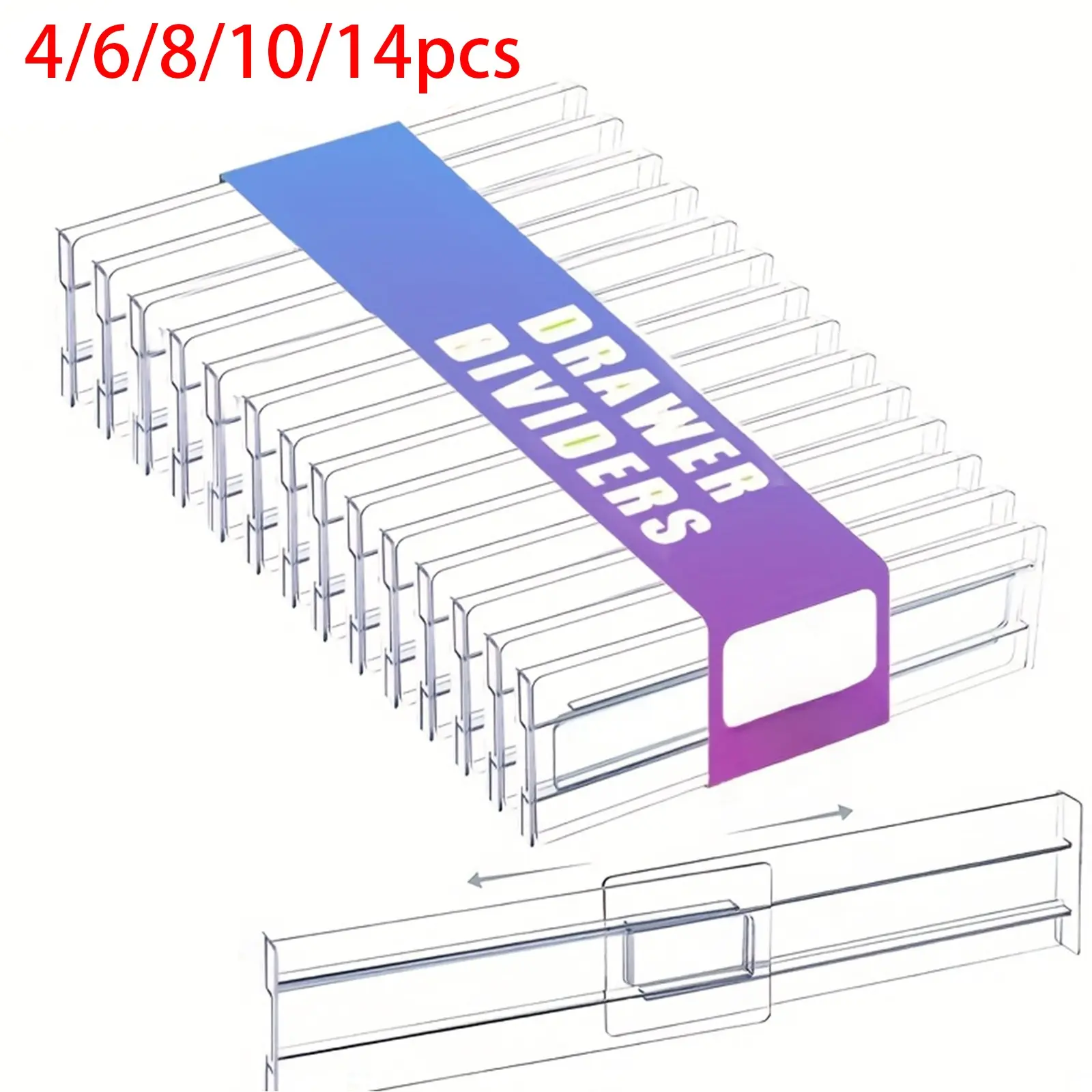 Adjustable Drawer Dividers Organizers, 4/6/8/10/14pcs, Expandable 30.99-54.36cm, Clear Plastic, for Kitchen, Office Storage Racks