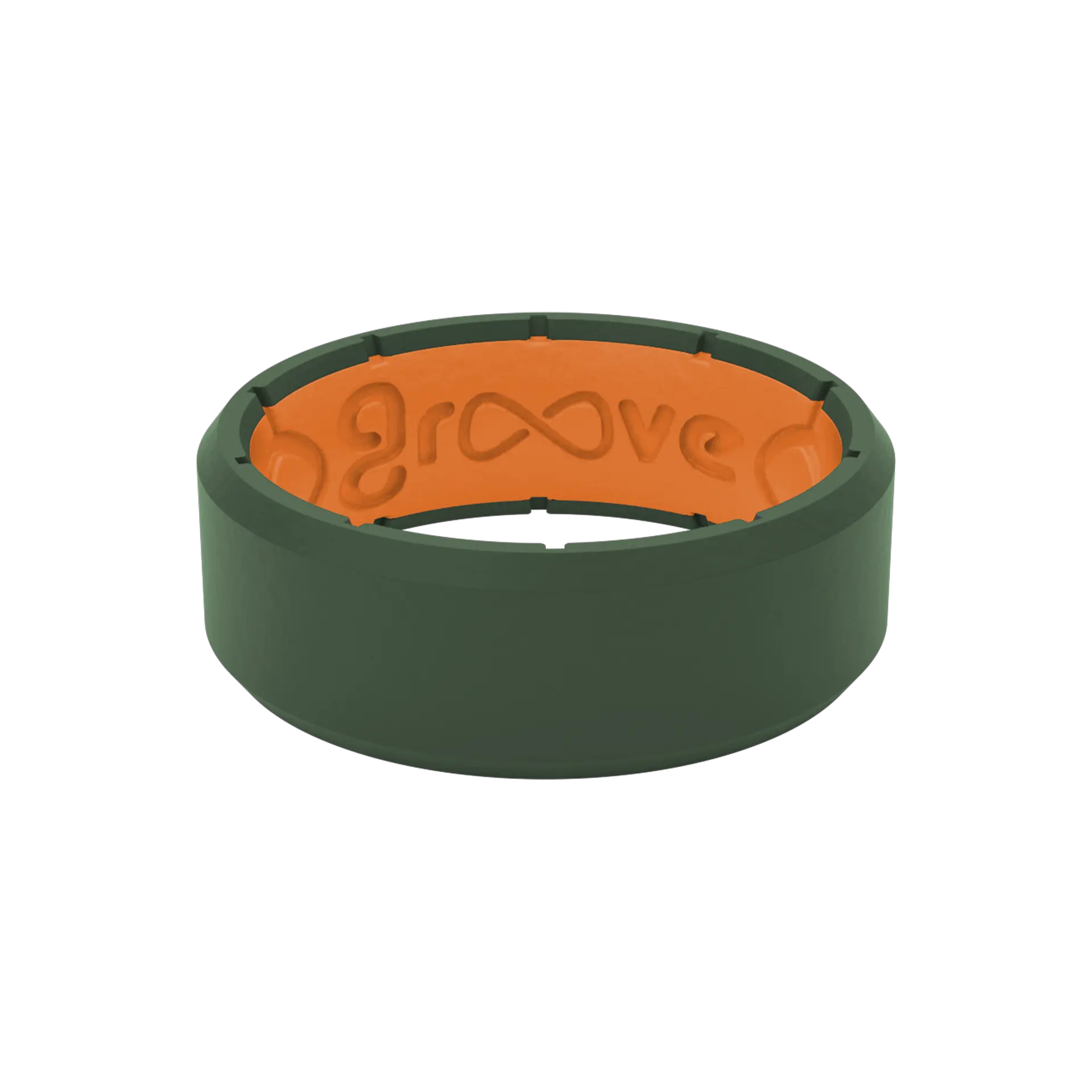 Groove Ring – Silicone Wedding Band, Active Men’s Ring – Edge Moss Green and Orange