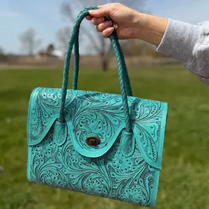 Turquoise Tooled Leather Handbag