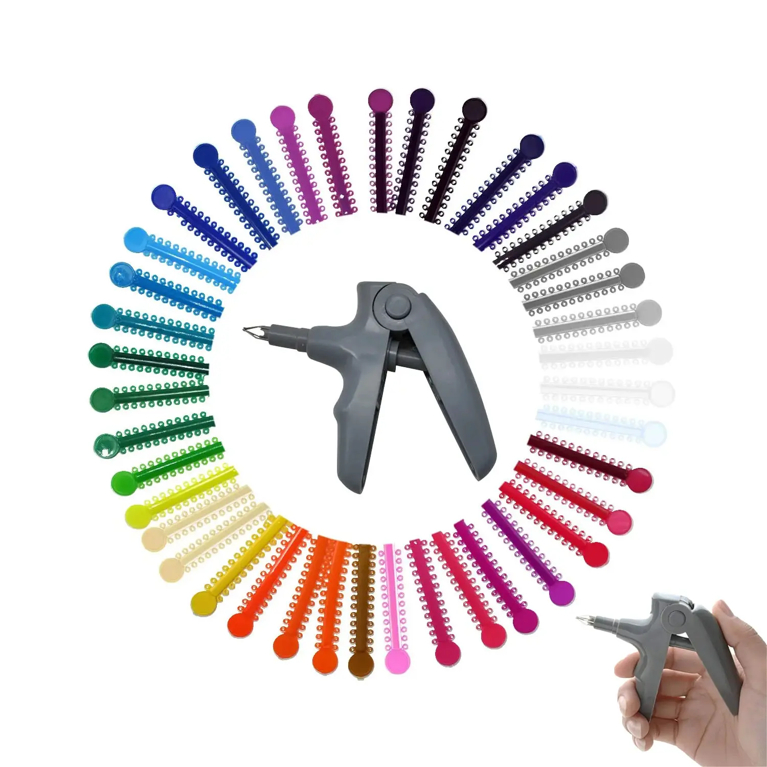 1040 Pcs Multi-Color Orthodontic Ligature Ties Kit, Dental Braces Rubber Bands with Orthodontic Ligature Gun, Complete Orthodontic Procedure Tool Set