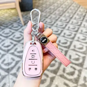 for Chevy Key Fob Cover With Keychain Chrome Silver Trim Soft TPU Protection Case Compatible with 2016-2025 Chevy Equinox Malibu Camaro Blazer Traverse Trailblazer 5 Button