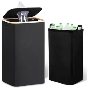 100L Recycling Bin, 1 Count Large Capacity Recycle Bin with Lid, Removable Reusable Storage Basket for Bottle Can Glass Waste, Home Trash Can