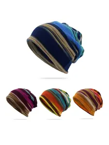 Unisex Striped Loose Knit Hat, Fashionable and Versatile Ponytail Beanie, Outdoor Hats, Fit, Ideal for Outdoor Activities and Everyday Wear in Autumn and Winter