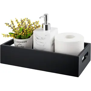 Black Basket - Wooden Tank Paper Basket with Handle for Organizing - Back of Organizer for Tank Topper Counter - Black Box