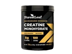 ForestLeaf Creatine Monohydrate Micronized Powder 5g per Serving 100 Servings Smooth Mixing Strength Support Energy Replenishment Vegan