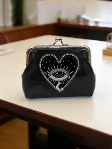Gothic Eye Beaded PU Leather Short Wallet, Exquisite Wallet, Portable Women's Coin Purse, Fashionable Devil's Eye Design, Easy Open-Close