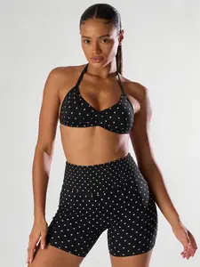 New Women's Polka Dot Print Sports Set, High Waist Butt Lifting Tank Top, Above the Knee Shorts, Yoga Fitness Running