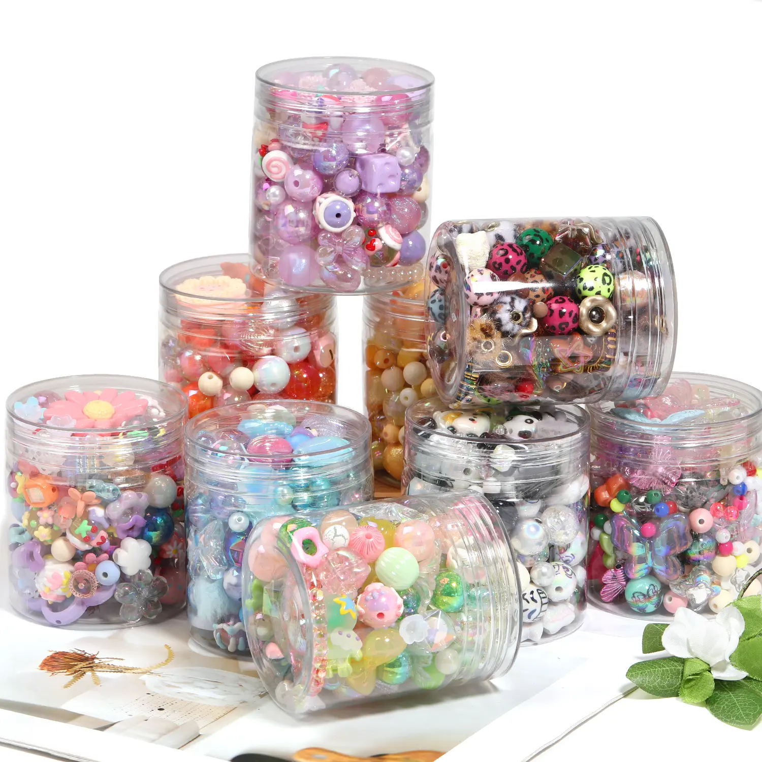 [HS1]1 Jar (80*75mm)(Ask host for updateded mix-Pic not accurate)-Assorted Mixed Clay Acrylic Beads Set DIY Jewelry Making Supplies for Bracelet Keychain Phone Charm Craft
