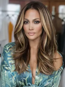 MACA BAKA Hana Dark Brown Honey Blonde Layered Lace Front Wig with Scandinavian Hairline 16 Inches Medium Length Low Density Natural Wavy Medium Brown HD Synthetic Lace Front Wigs for Women Pre Plucked