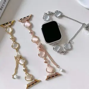 Luxury Crystal Watch Band for Women – Elegant Metal Bracelet Strap with Rhinestone & Charm Design, Adjustable Dressy iWatch Band