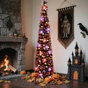 5ft Tall Heavy-Duty Collapsible Pop-Up Halloween Tree with Sturdy Base Easy Assembly Indoor/Outdoor Party Decor with Glowing Effect for Home Office Halloween & Christmas  outdoor christmas Holiday Festive Home Tree Decoration