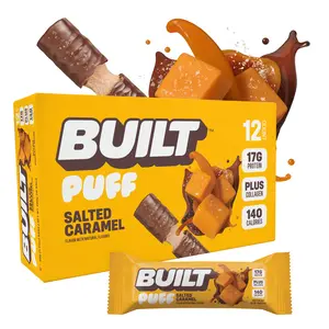 Official BUILT Bar, Puff Protein Bars, Salted Caramel Puff, 17g Protein Snacks, On-The-Go Bars, Only 140 Calories, 6g Sugar, Collagen, Gluten Free, 12 Count