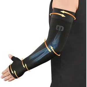 Medical Compression Arm Sleeve with Gauntlet - 15-20mmHg Graduated Full Arm Support for Lymphedema, Comfortable Arm Brace for Women Men, Edema, Arthritis, Pain Relief, Bursitis, Golf, Black L