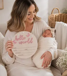 Personalized Touch Wooden "Hello World" Baby Birth Announcement Board - Newborn Photography Prop & Keepsake Sign
