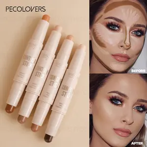 2 In1 Dual-Ended Face Bronzer Contour Concealer Foundation Waterproof Long Lasting Face Corrector Full Cover Pores Dark Circles Contour Stick Perfecting Complexion Stick Face Makeup Primer Pen Cosmetics