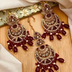 Pakistani Zarcon Maroon Tikka set || Bridal Tikka set || Indian Jewelry || Wedding Jewelry