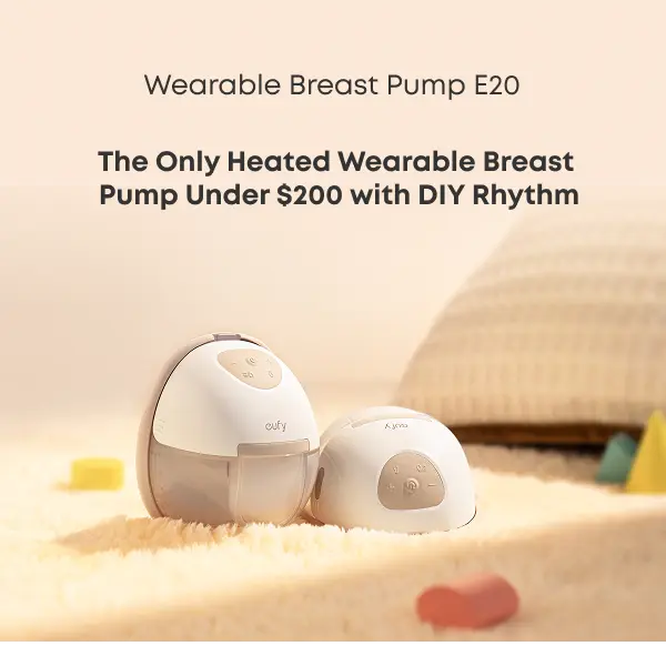 【Exclusive Bundle】eufy E20 Heated Wearable Breast Pump, 3 Heat Levels, Hands-Free Breast Pump with Innovative HeatFlow, Optimized Rhythm via App, Hospital-Grade Suction, Leakproof, Ultra-Slim and Quiet for in-Bra Use【mothersdaygift】