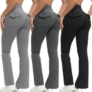 3PCS Women's Flared Leggings with Pockets Women's Flared Sweatpants Fitness Leggings Butt Lifting Fitness Yoga Leggings Track Sporty Pants Grey Sweatpants Women Streetwear Durable Stretchy Exercise Pants Activewear Outdoor Season Versatility