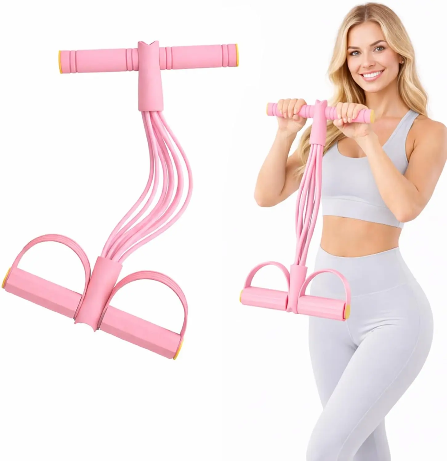 6-Tube Natural Rubber Pedal Resistance Bands with Soft Hand Grips, Wear-Resistant Adjustable Fitness Tool, Portable Elastic Sport Band for Home Strength Training & Arm Leg Workouts, Workout Band, Portable Exercise Bands