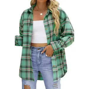 Women’s Plus Size Flannel Plaid Shirt, Long Sleeve, Button-Down, Casual Loose Blouse/Top, Sizes S–3XL