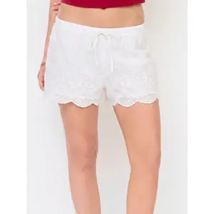 Cider Mid Rise Lace Drawstring Scallop Hem Shorts