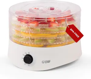 Commercial Chef Food Dehydrator, Five 9.25” BPA-Free Plastic Trays, Dehydrates and Dries Meat, Fruit, Veggies and Jerky, 280W Dehydration Machine, Adjustable Thermostat, CCD100W6, White
