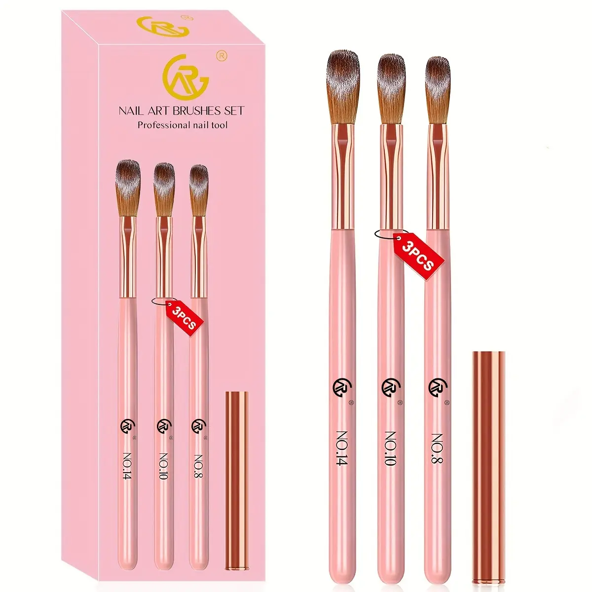 3 PCS Nail Brush Set, Professional Nail Art Brush Size 8/10/14, Nail Brushes for Acrylic Powder, 3D Nailcarving Tool Brushes Festival Women Gift Set, Art Brush for Beginner and Professional, Friend, Gel