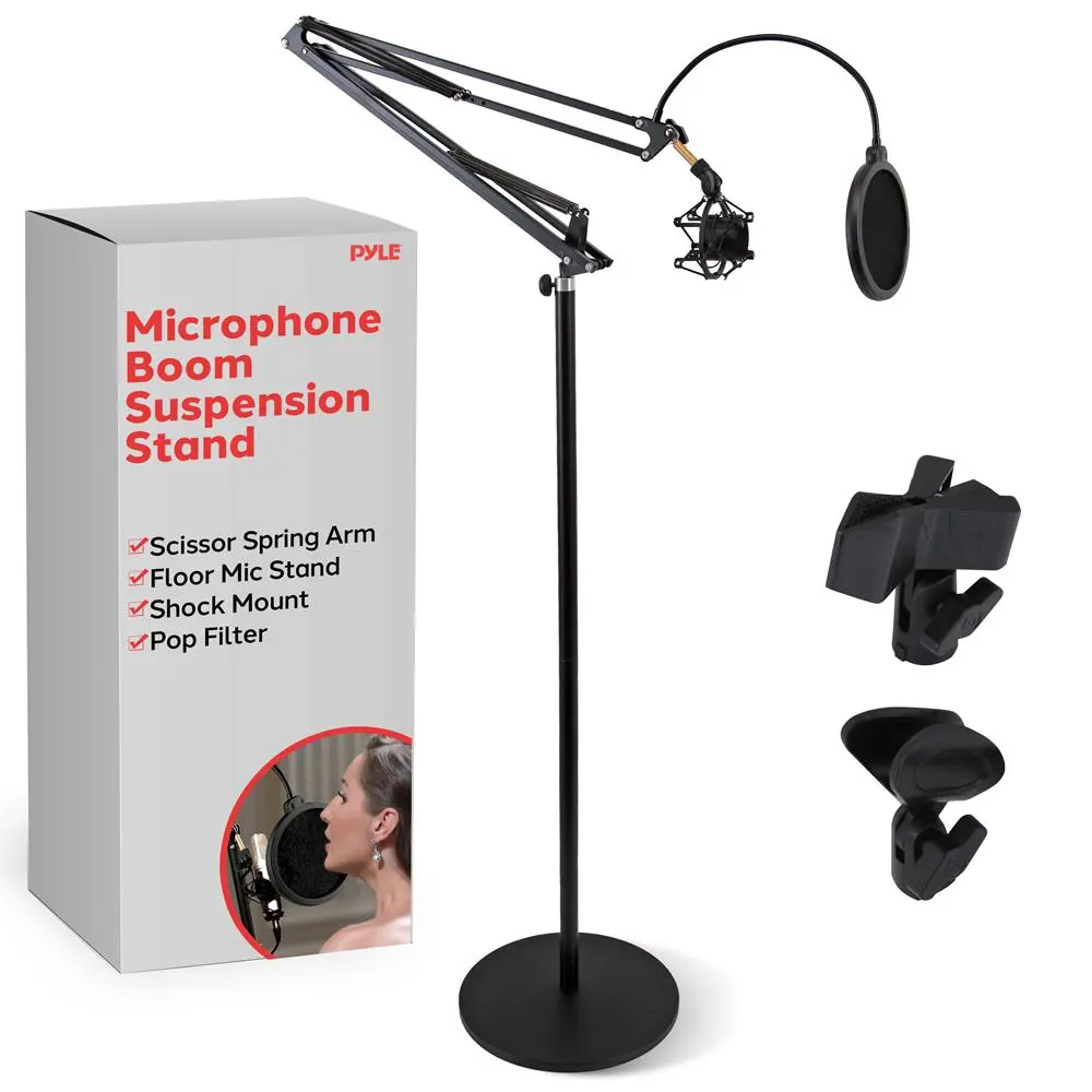 Adjustable Mic Boom Stand | Durable Metal Floor Stand with Pop Filter & Shock Mount - Compact & Lightweight for Easy Setup - Ideal for Podcasting, Streaming, Studio Recording & Stage Use