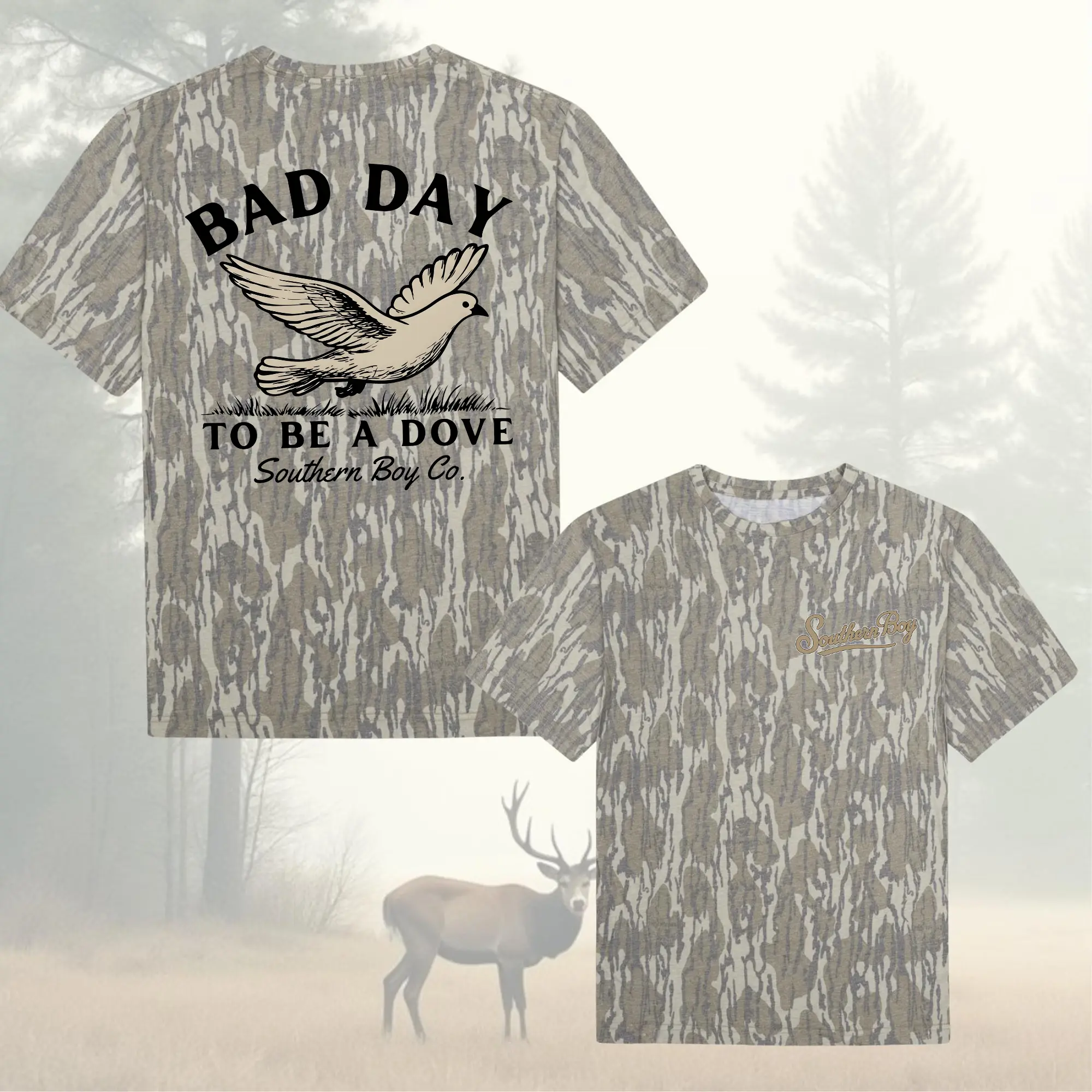 Bad Day to Be a Dove Bottomland T-Shirt for Men – Dove Hunting Graphic Front & Back Print Tee Casual Graphic Design Casual Crewneck Tshirt