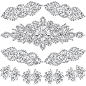 9 count Rhinestone Applique Iron on Patch 3 Style Rhinestone Hot Fix Applique Wedding Hair Appliques for Bridal Wedding Dress Clothing Sash  Belt Sewing Appliques for Shoes()