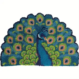 latch hook kits for adults, DIY Handmade Carpet Crochet Needlework Mat Knotted Cushion Tapestry, Peacock Pattern Pre-Printed, Christmas Embroidery Kits Decoration Festival Gift 20.47in*14.96in 52cmx38cm