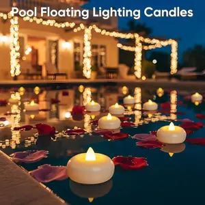 2” Floating Candles, 100+ Hour Plastic Battery Operated Flickering Waterproof Tealights for Cylinder Vases, Centerpieces at Wedding, Party, Pool, Holiday Energy Saving halloween decor christmas lights christmas decor
