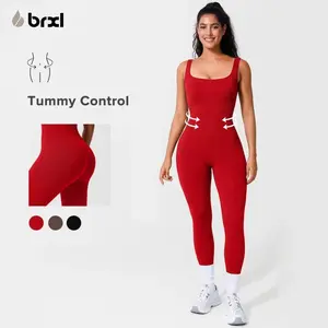 BRXL Built-in Bra Jumpsuit Stretch Sportswear Stylish Sportswear Women's Square Neck Ribbed Sleeveless Seamless Jumpsuit with Tummy Control Suitable for Casual Wear Fitness Yoga -1