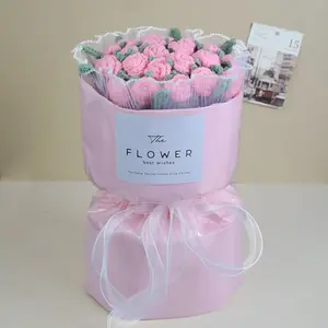 Handmade Bubble Rose Knitted Yarn Bouquet, Valentine's Day Gift, Teacher's Day Present, Gift for Girlfriend, Teacher, Mom