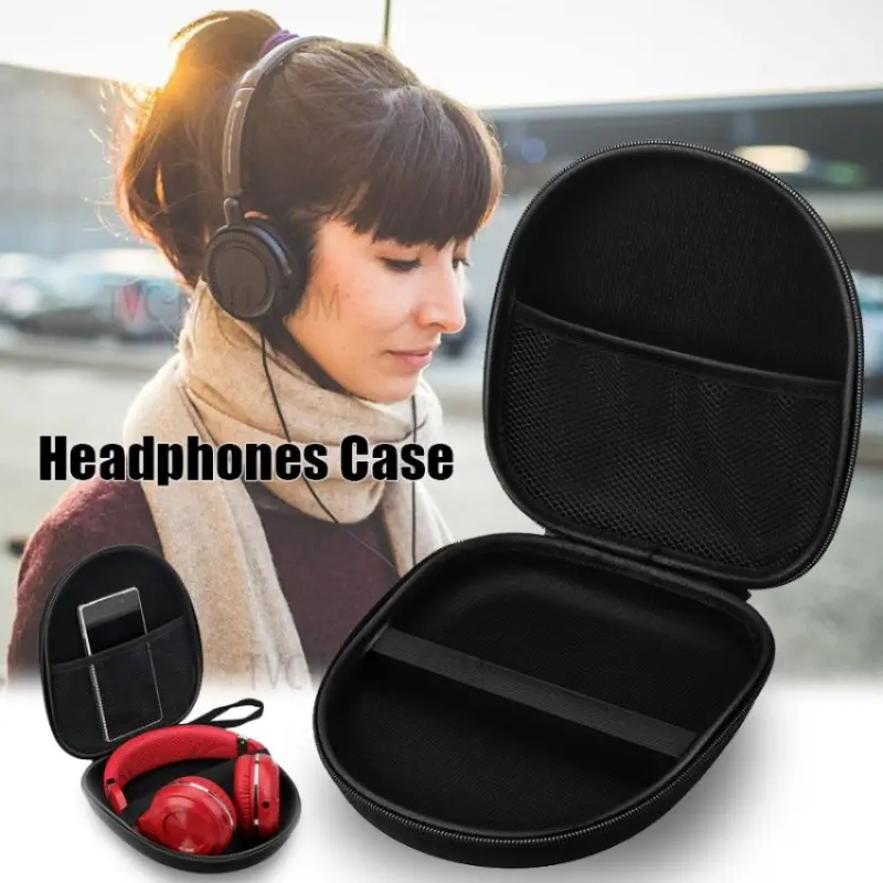 Headphone Audio Storage Case, Portable Lightweight Compact Durable Scratch-Resistant Hard Shell Earphone Protection Protector, Multi-Device Compatible with Inner Mesh Pocket