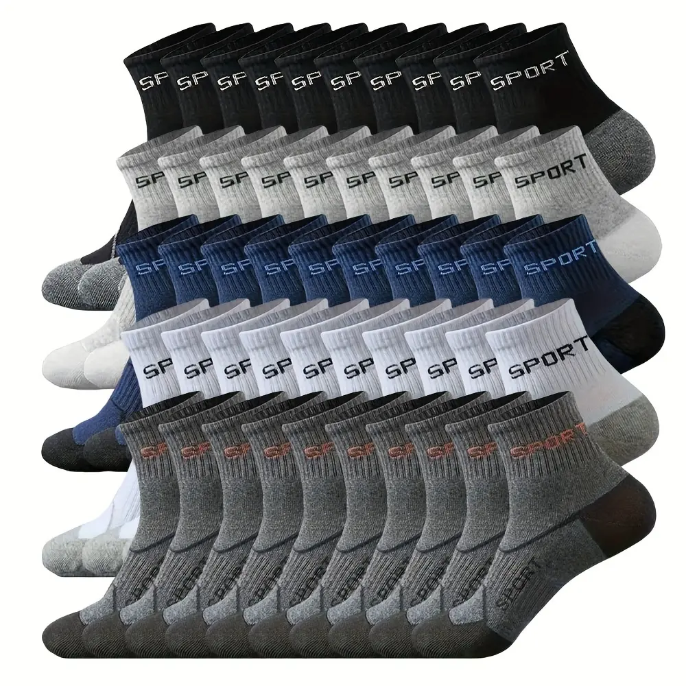 Men's Athletic Running Socks, Solid Color Polyester Knit Mid-Calf, Sports Fit 25-Pair Value Pack, Sports Fit Socks