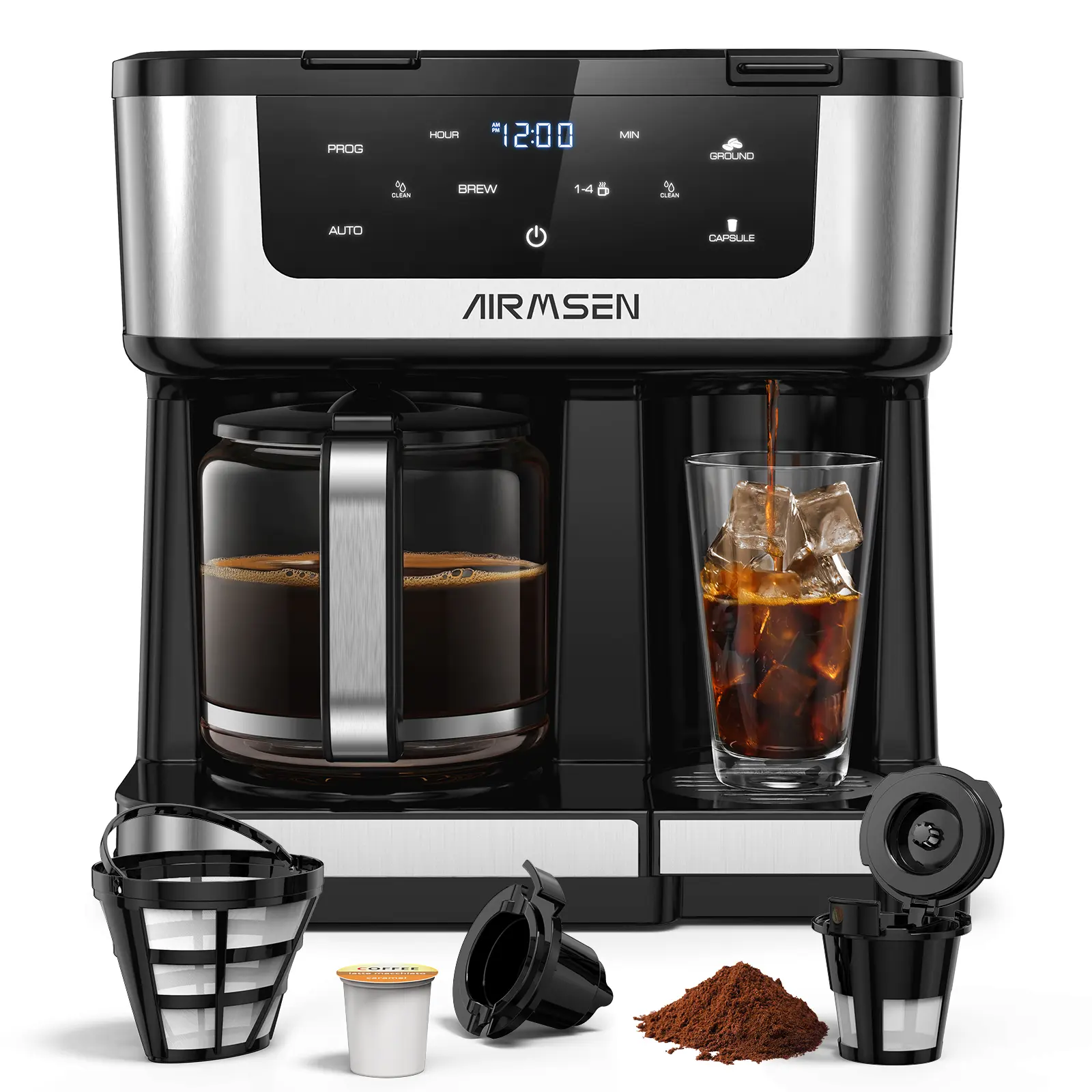 FlexBrew Single-Serve Coffee Machine, Delay Brew function,1000w&1000w Dual Boiler,with K-cup Pods or Grounds FlexBrew Single-Serve Coffee Machine, Delay Brew function,1000w&1000w Dual Boiler,with K-cup Pods or Grounds