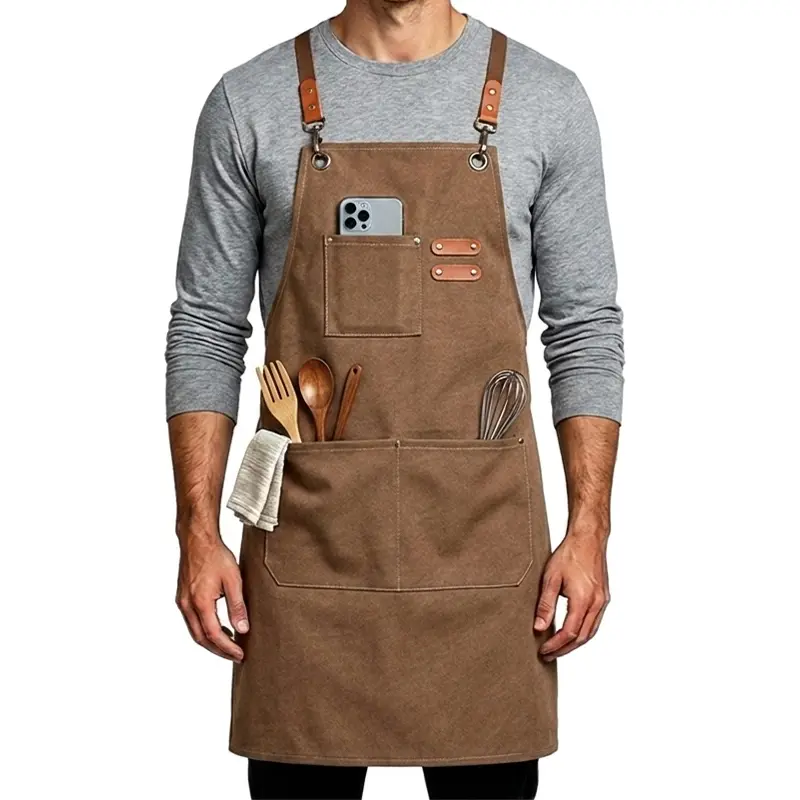 HOMUG Men’s Large-Pocket Work Apron, Canvas Cross-Back Design, Heavy-Duty Work Apron, Wear-Resistant Fabric, Multiple Colors Available, Suitable for Various Scenarios