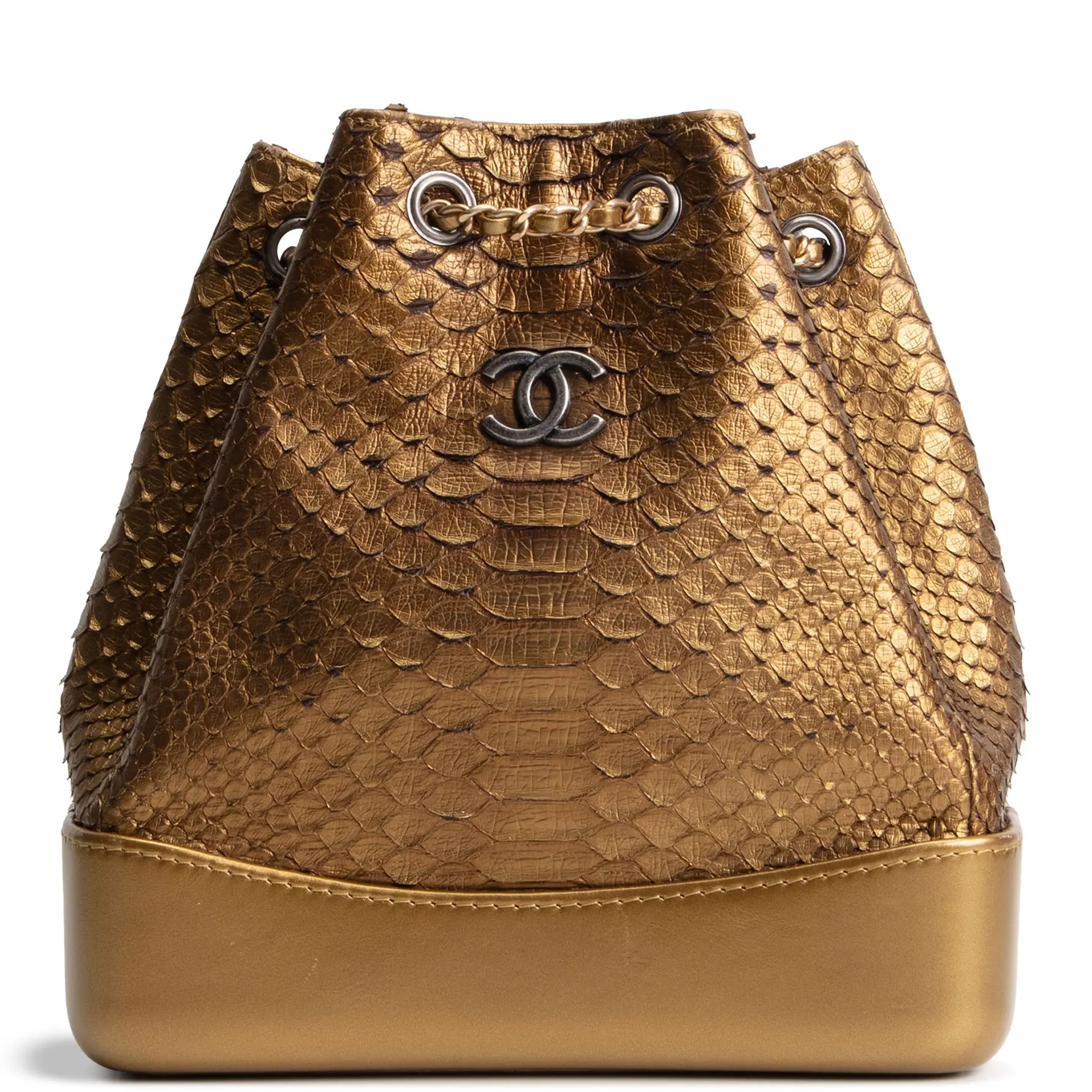 Pre-owned CHANEL Bronze Python Leather Backpacks Small Python Gabrielle Backpack Bronze OUTLET FINAL SALE