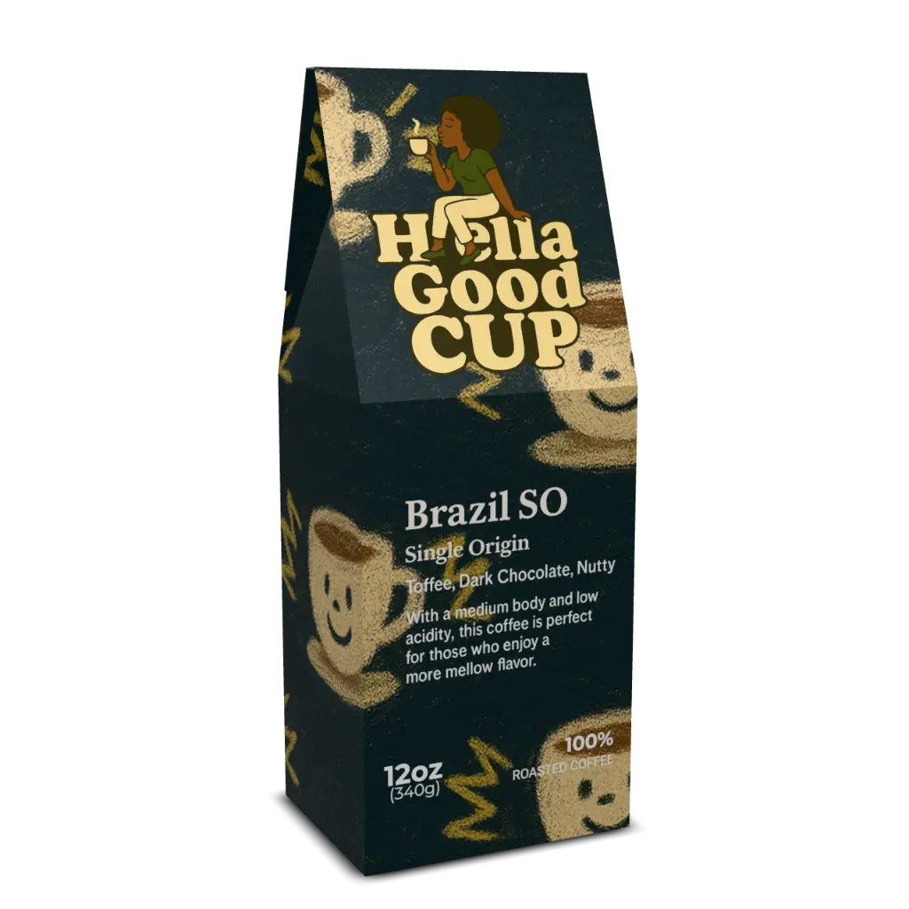 Hella Good Cup Brazil SO Single Origin Coffee - Toffee Dark Chocolate Nutty Flavor - Medium Body Low Acidity - Perfect for All-Day Sipping