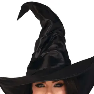 Leg Avenue Large Ruched Witch Hat - Dramatic Ruched Cone & Wide Wired Brim - Satin Fabric - Halloween Cosplay Accessory